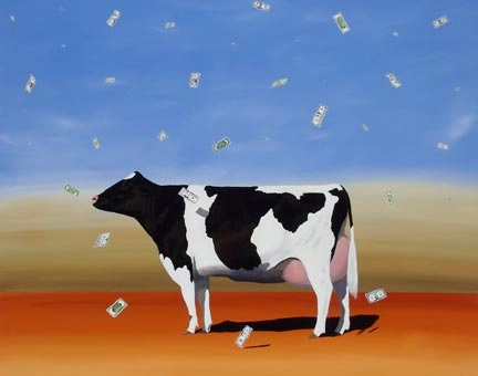 Robert Deyber Cash Cow hand-crafted stone lithograph