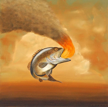 Robert Deyber Like A Fish Out Of Water hand-crafted stone lithograph