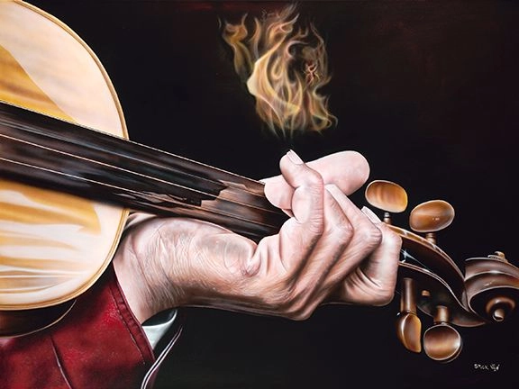 Stickman Fiddle of Gold Against Your Soul -Giclee On Canvas Artist Proof Hand Embellished