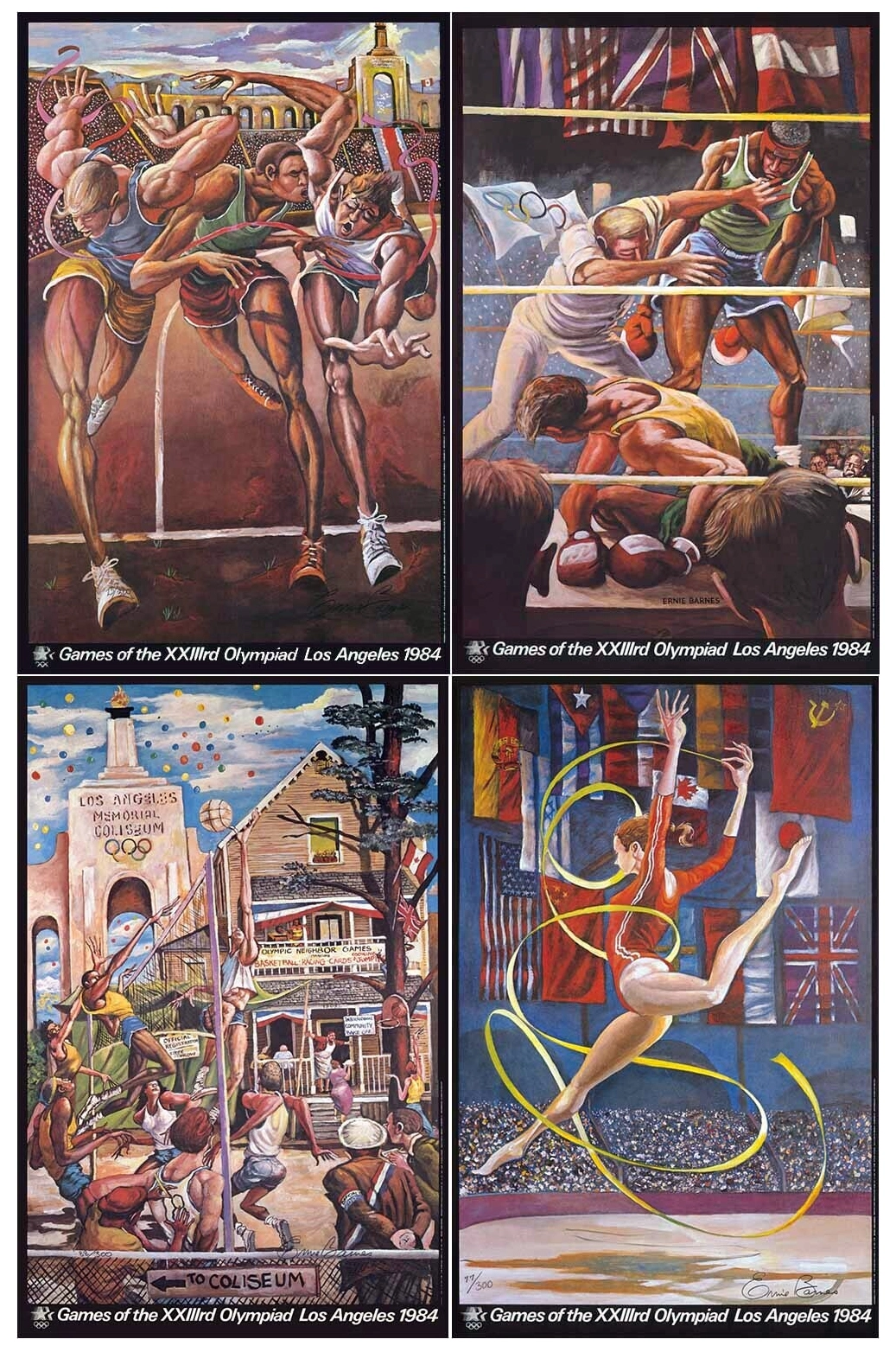 Ernie Barnes 1984 Limited Edition Olympic Series Numbered Set Hand Signed in Pencil Lithograph