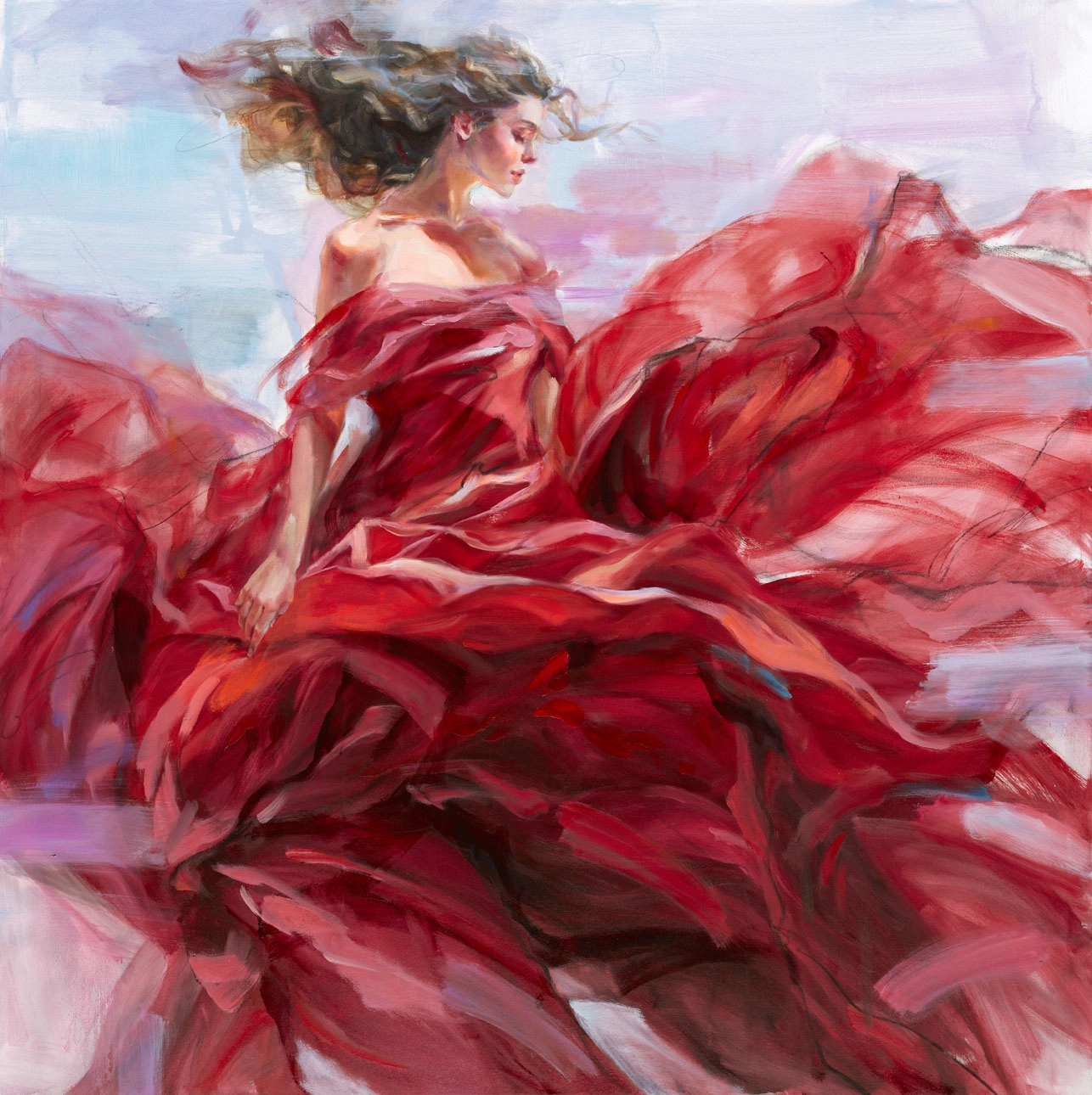 Anna Razumovskaya In a Scarlet Cloud 2 Hand-Embellished Giclee on Canvas