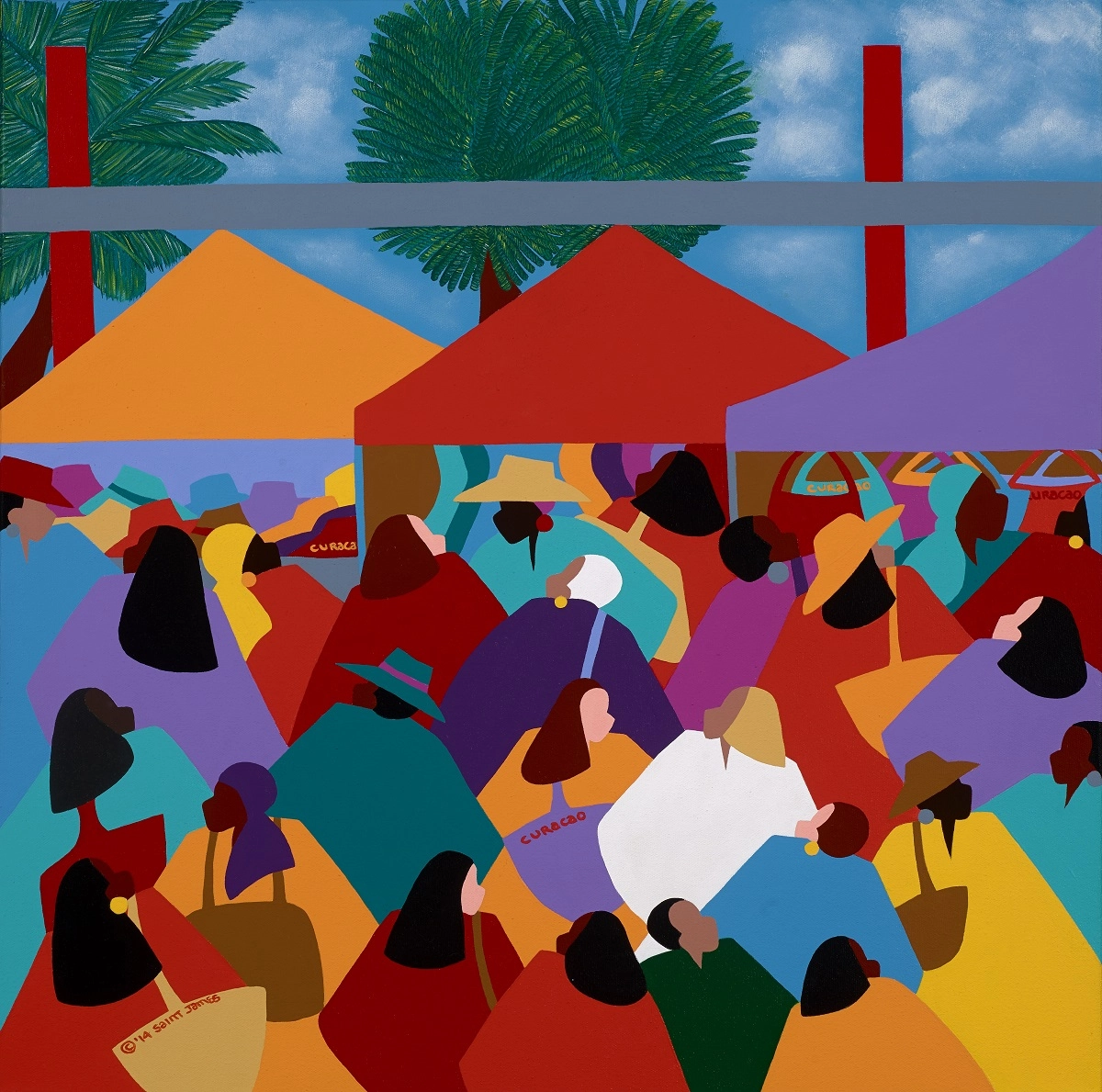 Synthia SAINT JAMES Curacao Market Giclee On Canvas
