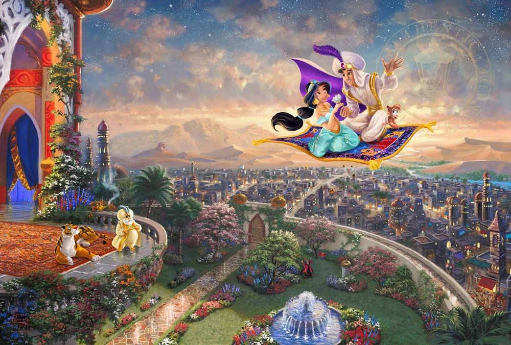 Thomas Kinkade Disney Aladdin Giclee On Canvas