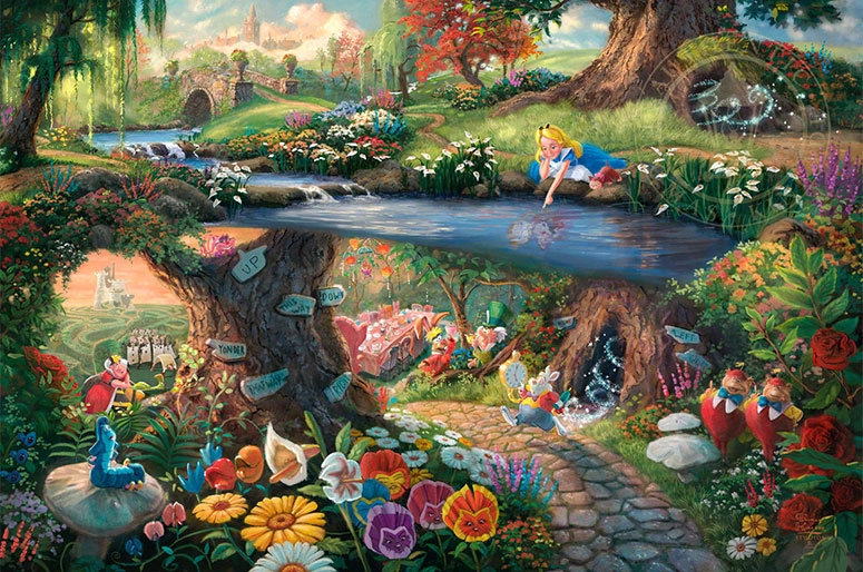 Thomas Kinkade Disney Alice in Wonderland Giclee On Canvas