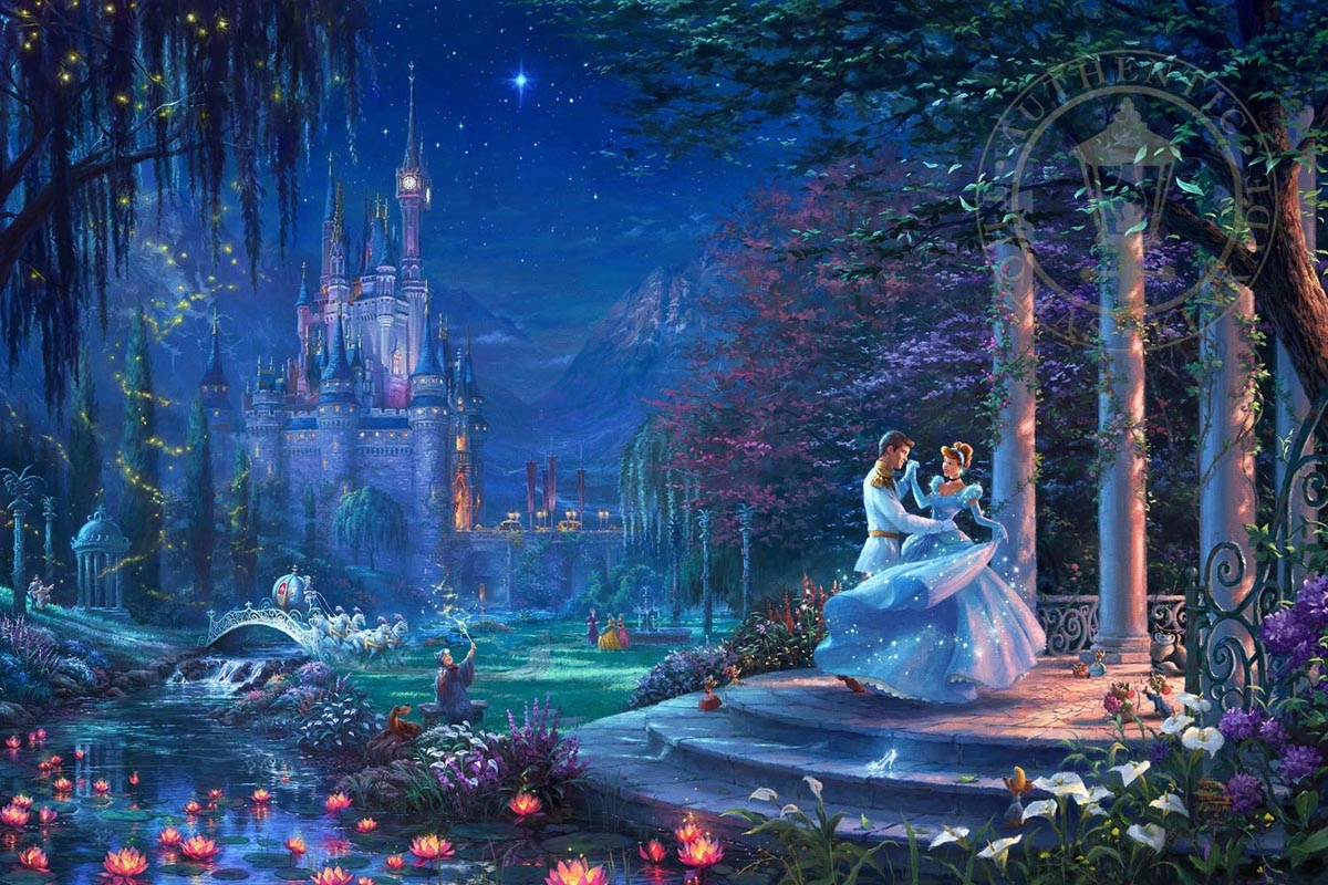 Thomas Kinkade Disney Cinderella Dancing in the Starlight Giclee On Canvas