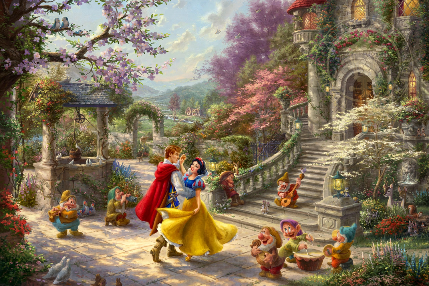 Thomas Kinkade Disney Snow White Dancing in the Sunlight Giclee On Canvas