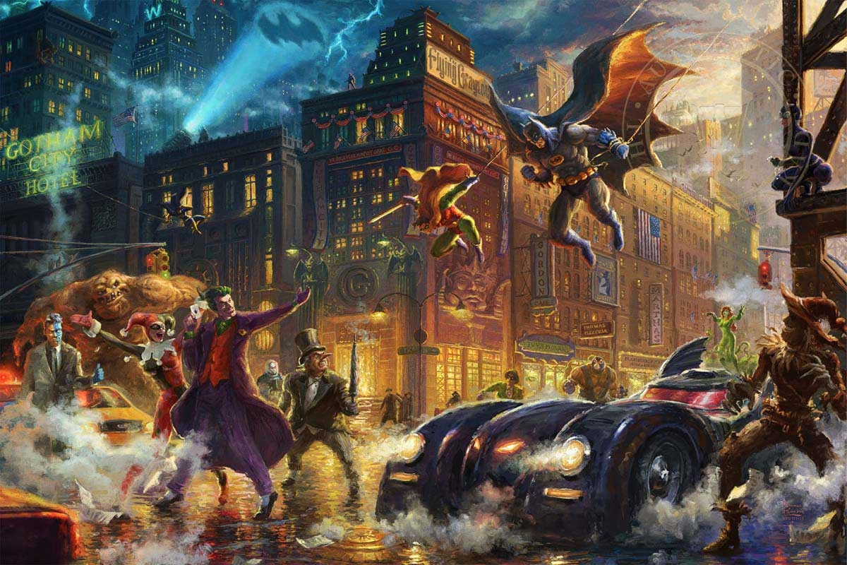 Thomas Kinkade DC Comics The Dark Knight Saves Gotham City Giclee On Canvas