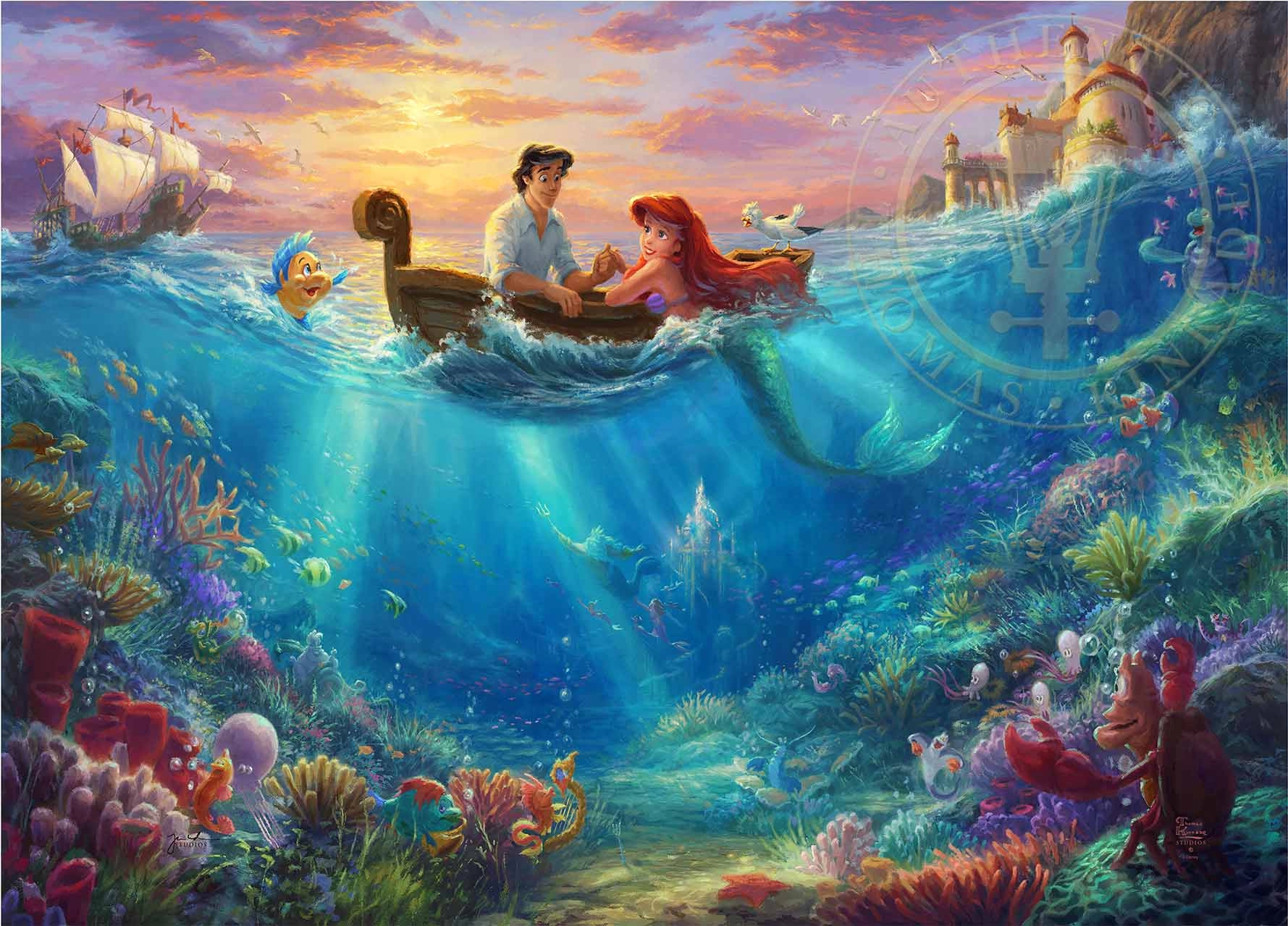 Thomas Kinkade Disney Little Mermaid Falling In Love Giclee On Canvas