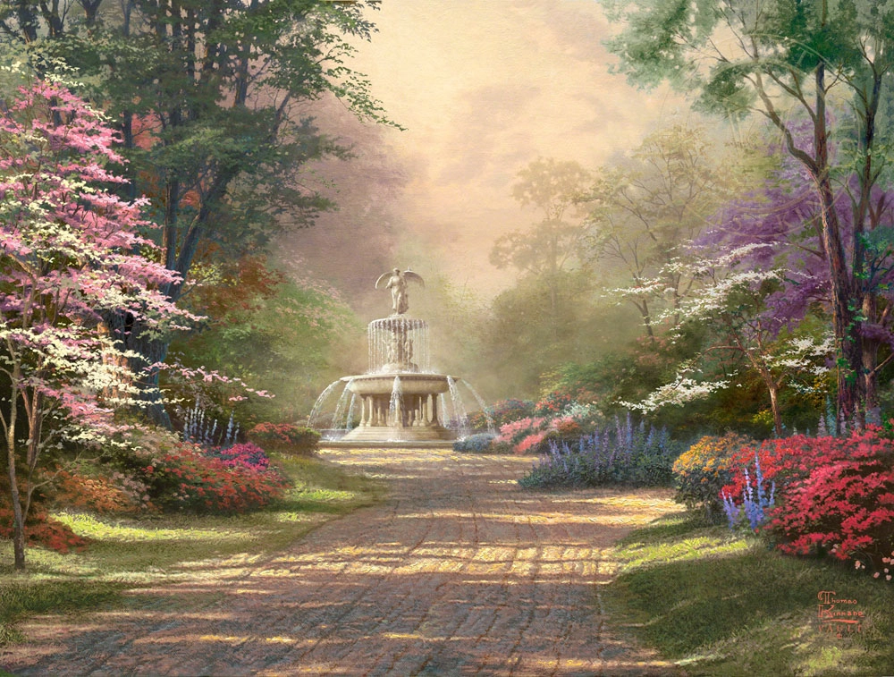 Thomas Kinkade Fountain of Blessings Giclee On Canvas