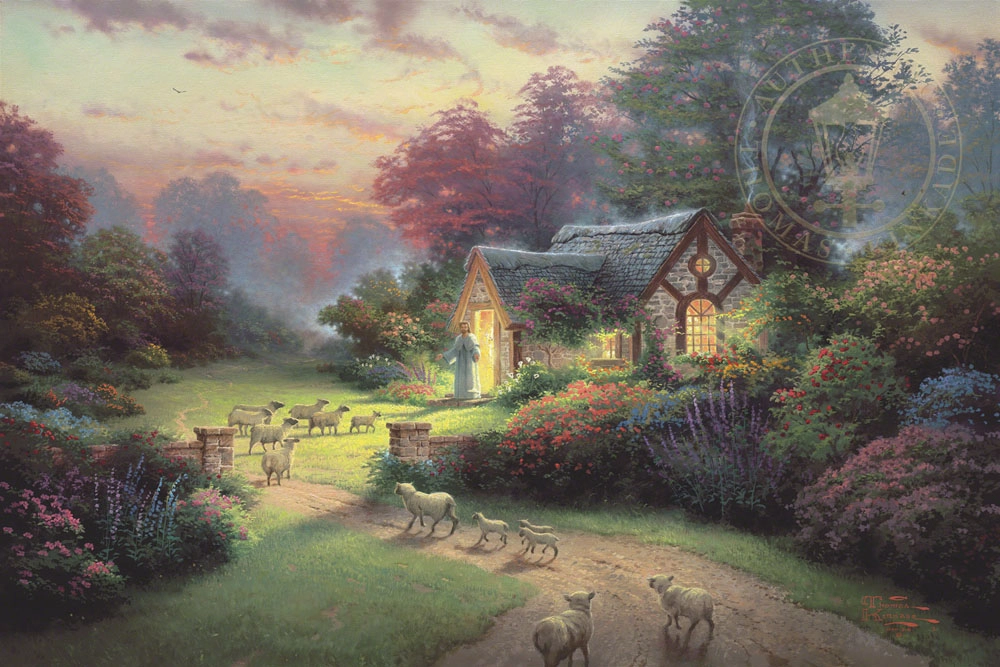 Thomas Kinkade The Good Shepher's Cottage Giclee On Canvas