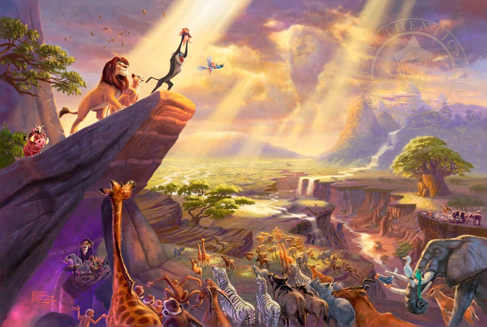 Thomas Kinkade Disney The Lion King Giclee On Canvas