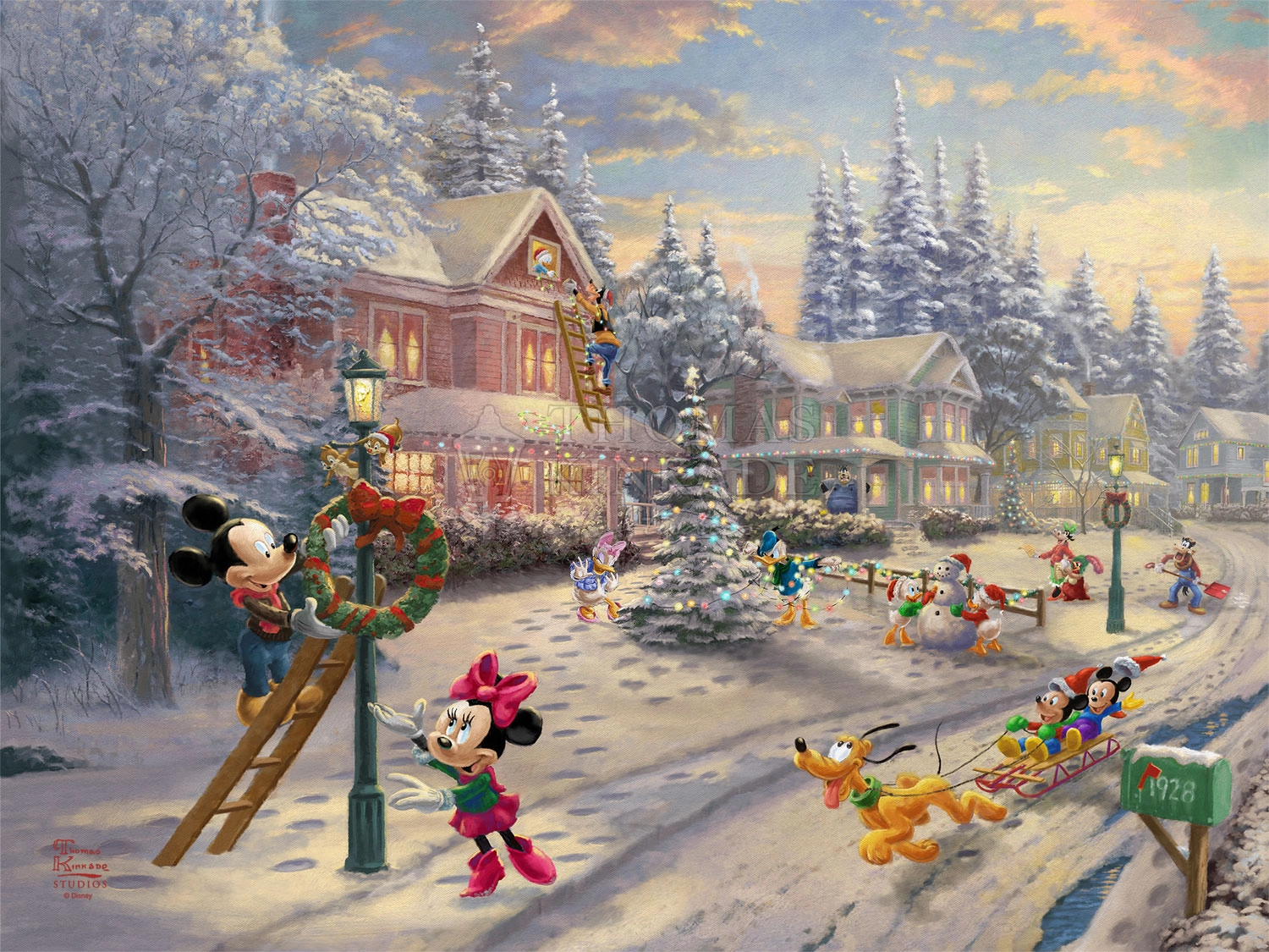 Thomas Kinkade Disney Mickey’s Victorian Christmas Giclee On Canvas