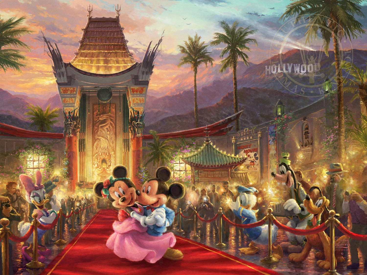 Thomas Kinkade Disney Mickey & Minnie in Hollywood Giclee On Canvas