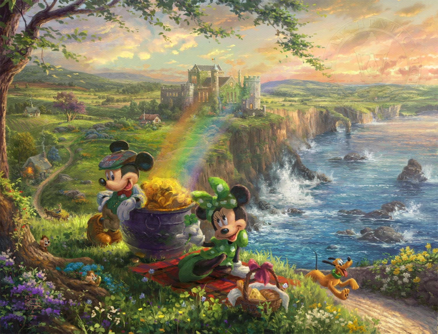 Thomas Kinkade Disney Mickey & Minnie In Ireland Giclee On Canvas