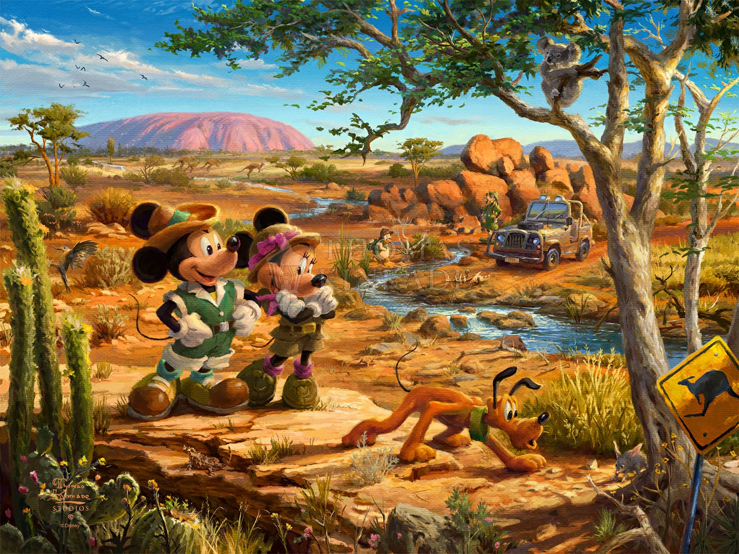 Thomas Kinkade Disney Mickey & Minnie In The Outback Giclee On Canvas
