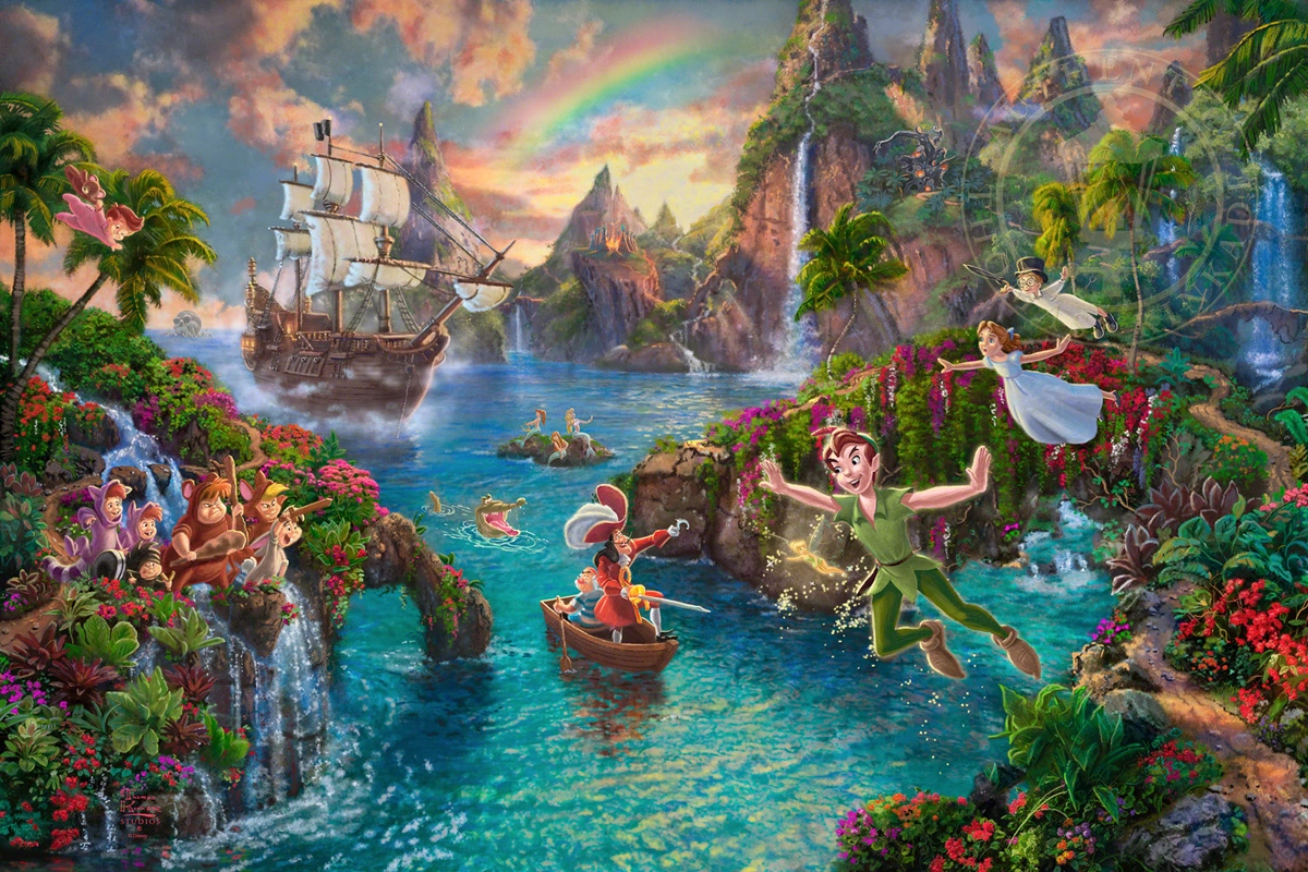 Thomas Kinkade Disney Peter Pan's Neverland Giclee On Canvas
