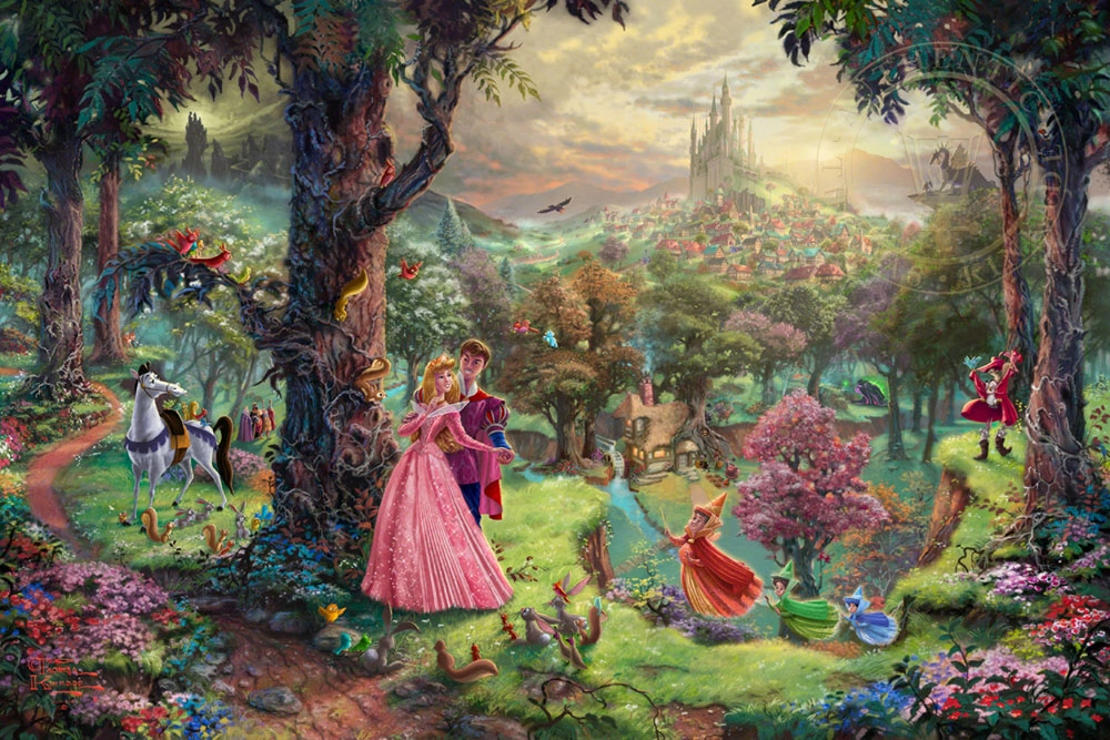 Thomas Kinkade Disney Sleeping Beauty Giclee On Canvas