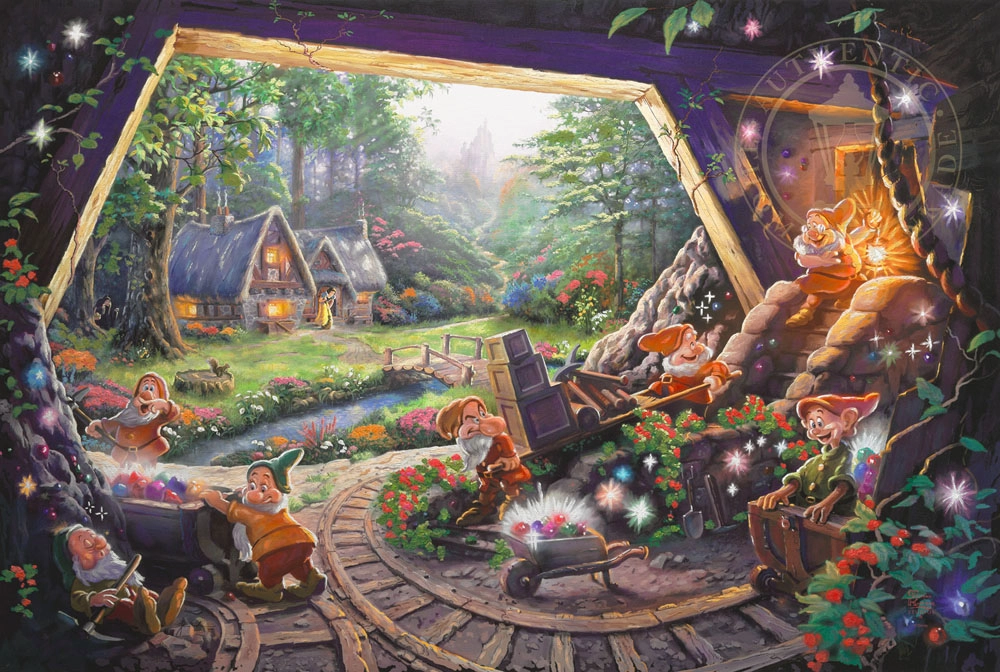 Thomas Kinkade Disney Snow White and the Seven Dwarfs Giclee On Canvas