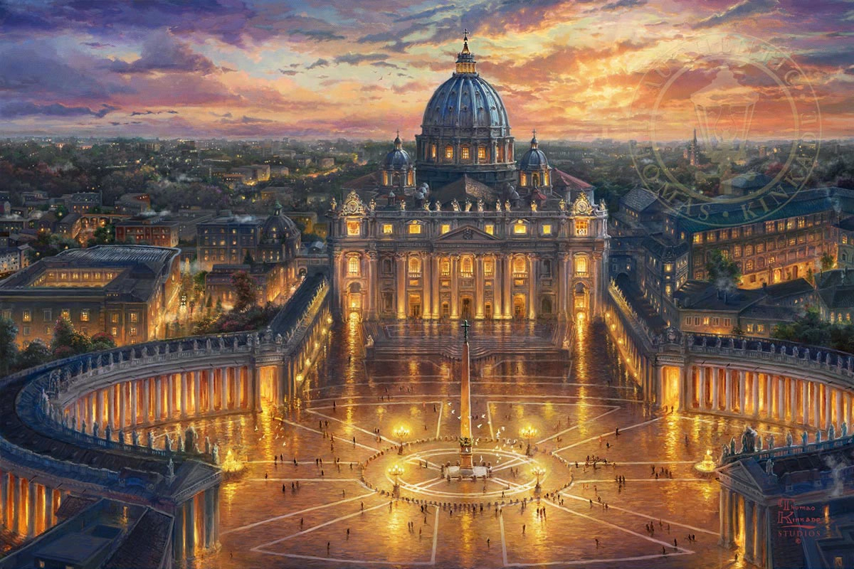 Thomas Kinkade Vatican Sunset Giclee On Canvas