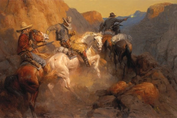 Andy Thomas Ambush On The Bandit Trail By Andy Thomas giclee on canvas