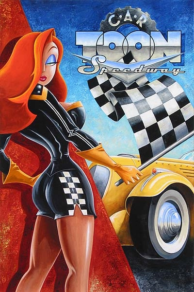 Mike Kungl Car Toon Speedway Hand-Embellished Giclee on Canvas