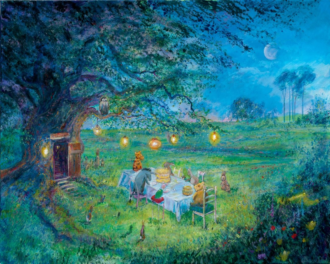 Harrison Ellenshaw Poohs 80th Garden Party - From Disney Winnie the Pooh Hand-Embellished Giclee on Canvas
