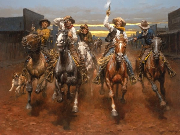 Andy Thomas Charge Of The Bar T Brigade By Andy Thomas Giclee On Canvas Artist Proof