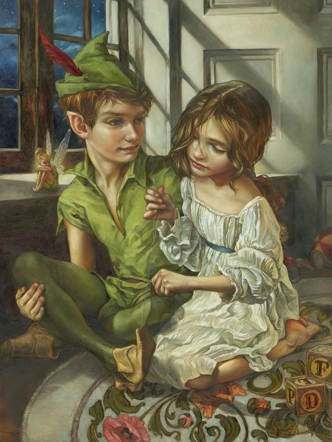 Heather Edwards Sewn to His Shadow From Peter Pan Hand-Embellished Giclee on Canvas