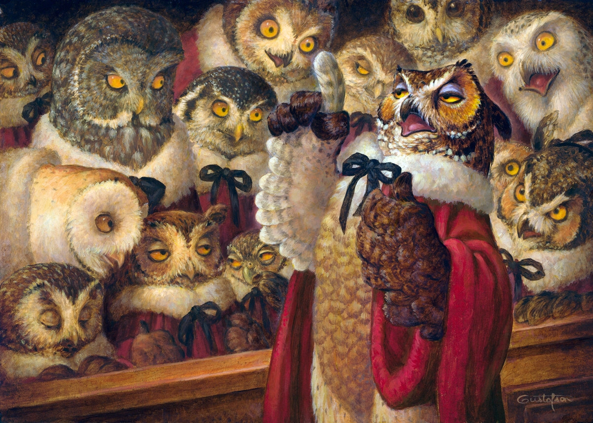 Scott Gustafson A Parliament Of Owls Smallwork Canvas Edition Artist Proof 
