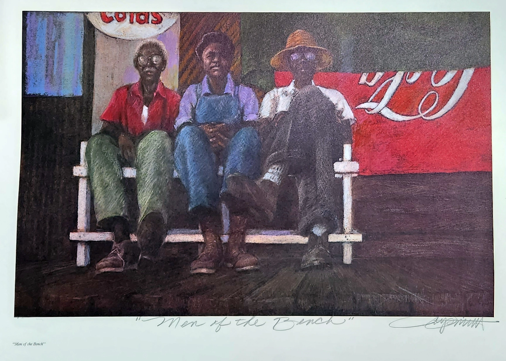 Brenda Joysmith Men On The Bench Artist Proof Lithograph